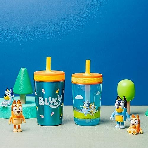 Zak Designs Bluey Kelso Leak-Proof Toddler Straw Cups, 3pc Set