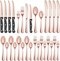 48 Pcs Rose Gold Silverware Set with Steak Knives, Stainless Steel Flatware Cutlery Set for 8, Kitchen Tableware Sets, Utensil Sets for Home and Restaurant, Dishwasher Safe