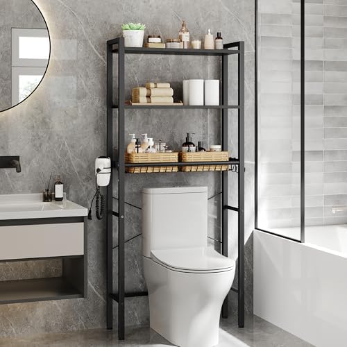 VASAGLE 3-Tier Over the Toilet Storage, Adjustable Shelves, Basket, 63''H