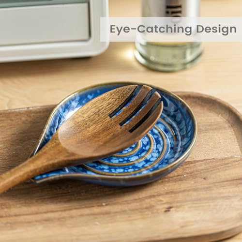 LAUCHUH Spoon Holder for Stove Top, Ceramic Spoon Rest for Kitchen Counter