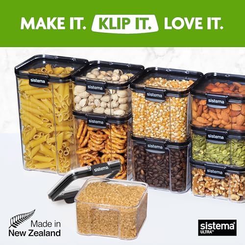 Sistema Tritan Ultra Airtight Pantry & Kitchen Storage Containers, 5-Pack, Clear Stackable Square Food Storage, BPA-Free, Dishwasher & Freezer-Safe (Microwave-Safe Without Lid)