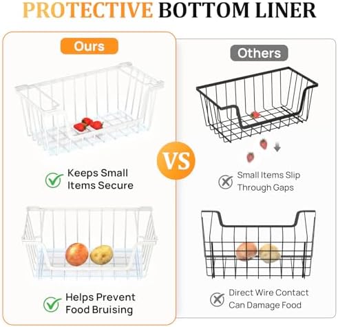 SUNALLY Stackable Storage Bins 4 Pcs Wire Baskets Freezer Organizer, White
