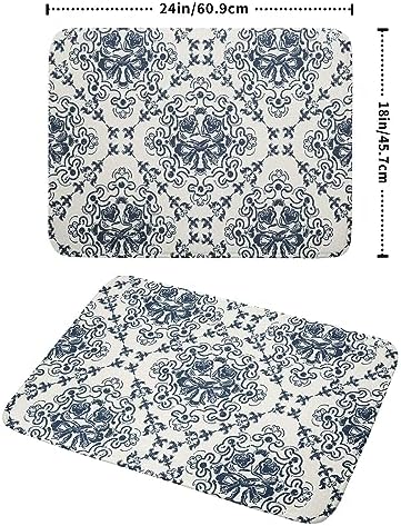 Bohemian Grey Retro Dish Drying Mat for Kitchen Counter,Boho Abstract Flower Art Drying Mat 18 x 24 Inch Microfiber Dish Drying Pad Dish Rack Pad Drainer Mat for Coffee Bar