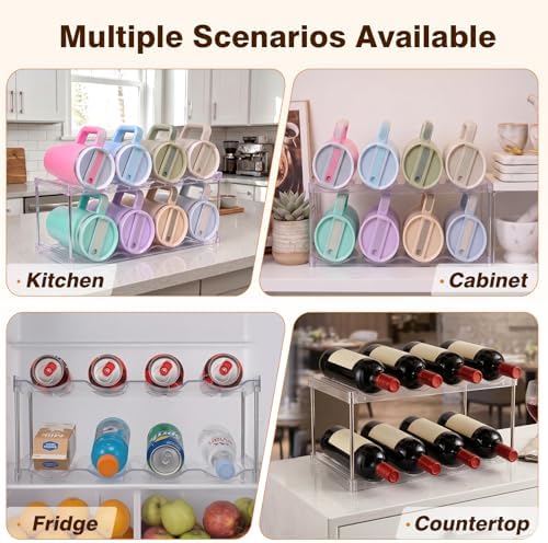 Large Compartment Water Bottle Organizer, Stackable Water Bottle Holder for Stanley 40 oz Tumbler, Clear Tumbler Organizer for Cabinet, Kitchen Pantry or Countertop, 3 Pack (2 Pack)