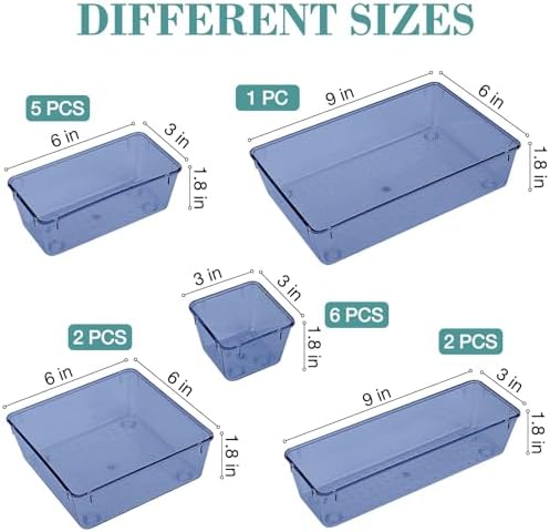 16 PCS Drawer Organizer Set, 5 Size Bathroom and kitchen organizer Trays