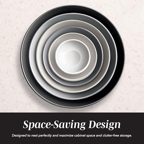 COOK WITH COLOR Mixing Bowls with TPR Lids - 12 Piece Plastic Nesting Set includes 6 Prep and Lids, Microwave Safe Bowl (Black Ombre)