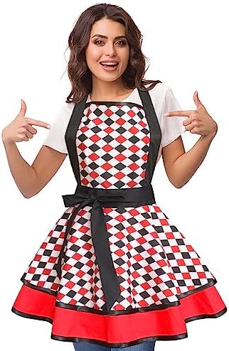 Violet Mist Cute Lovely Retro Aprons for Women Girl Ladies Sexy Vintage Aprons 50s Plaid Vintage Halloween Christmas Apron kawaii Cooking Kitchen Ruffle Witch Apron for Housewife Waitress Mothers Gift