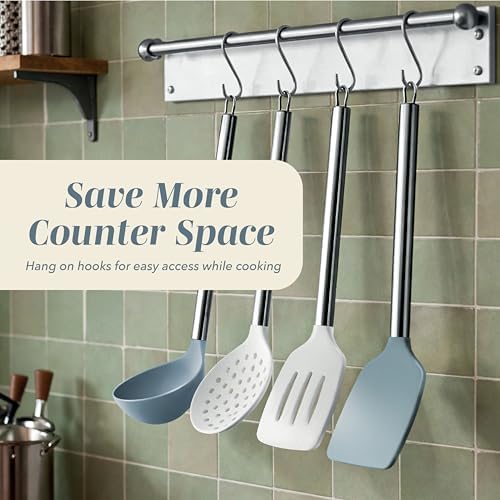 COOK WITH COLOR Silicone Cooking Utensils, Kitchen Utensil Set, Easy to Clean Silicone Kitchen Utensils, Cooking Utensils for Nonstick Cookware, Kitchen Gadgets Set, 10 Pieces, Blue and White