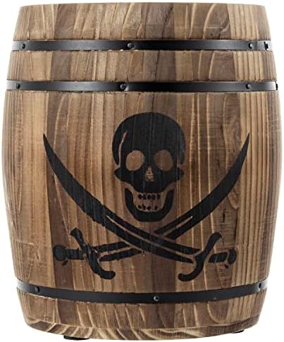 MyGift Pirate Rum Cask Utensil Crock, Rustic Burnt Wood Kitchen Holder