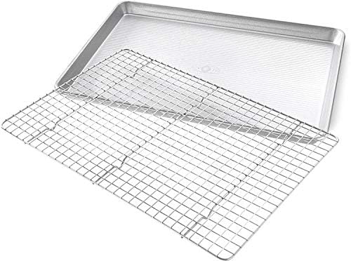 USA Pan 1607CR Bakeware Extra Large Sheet Baking Pan and Bakeable Nonstick Cooling Rack Set, XL, Metal
