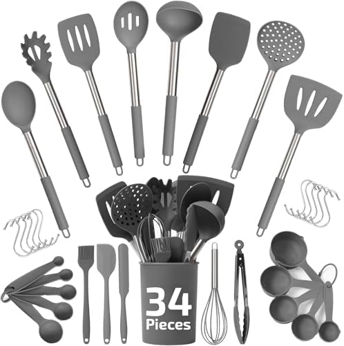 34 PCs Silicone Kitchen Utensils Set, Stainless Steel 450F Heat Resistant