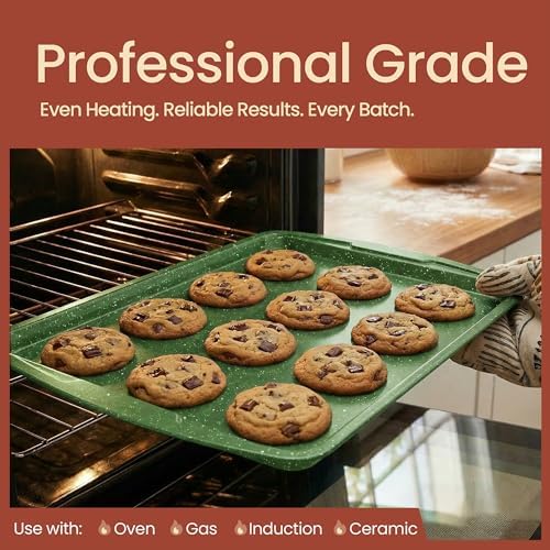 Green Marble 10-Piece Bakeware Sets, Nonstick Carbon Steel Baking Sheet & Pans, Stackable Space-Saving Bakeware, Dishwasher Safe, Stain-resistant, PFOAPFOSPTFE Free, Oven Safe Up To 450°F (230°C)