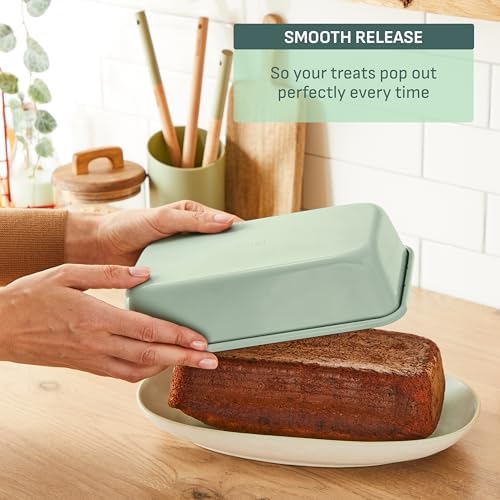 T-fal Refresh Ceramic Nonstick Baking Pans Set (5 Pieces), Roaster, 6-Cup for Muffins, Loaf, Square Baking Sheets Non Stick, Stackable Bakeware Sets, Mint Green