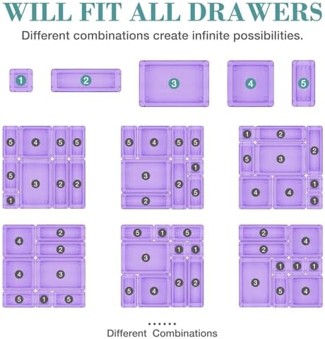 13 PCS Drawer Organizer Set, 5 Size Bathroom and kitchen organizer Trays