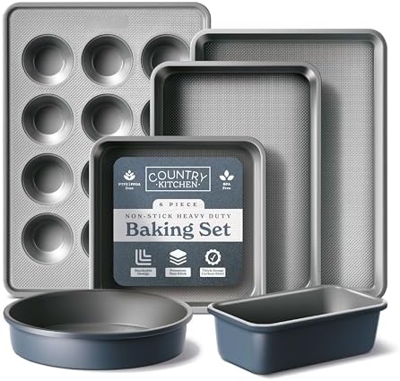 Country Kitchen Nonstick Stackable Bakeware Set - Durable, Easy Release Baking Set, Navy, 6 Pcs