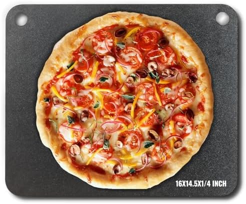 VEVOR Pizza Steel, 16" x 14.5" x 1/4" Pizza Steel Plate for Oven, Pre-Seasoned Carbon Steel Pizza Baking Stone with 20X Higher Conductivity, Heavy Duty Pizza Pan for Outdoor Grill, Indoor Oven