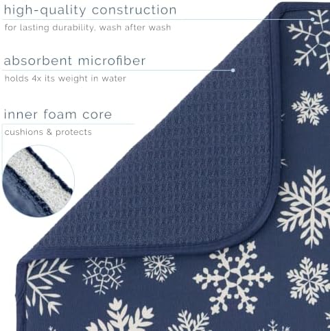 S&T INC. Dish Drying Mat, 18" x 24", XL, Blue Snowflakes
