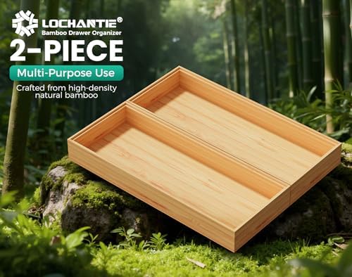 Long Bamboo Kitchen Drawer Organizer Boxes 17" x 6" Wood Pantry Organizers
