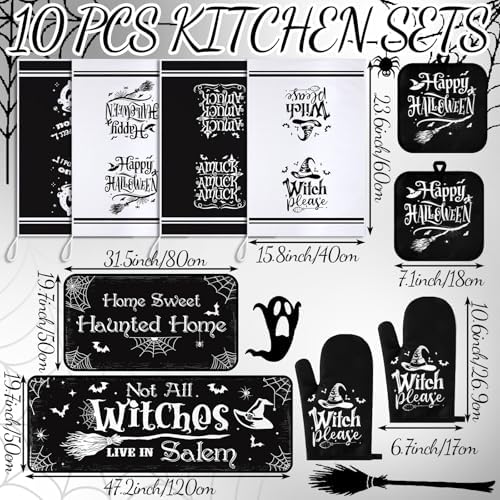 Fanfanwin 10 Pcs Halloween Kitchen Decor Accessories Set Witch Style