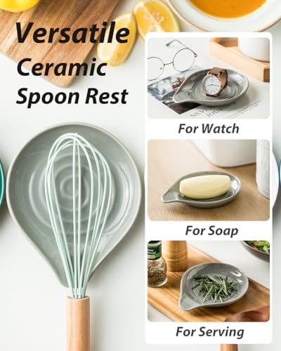 LAUCHUH Spoon Rest for Stove Top, Ceramic Spoon Holder for Kitchen Counter