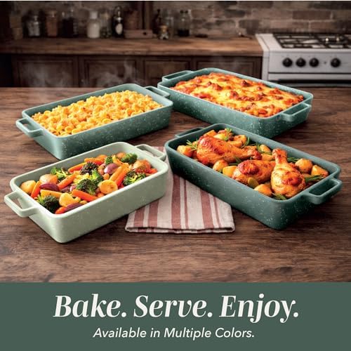 COOK WITH COLOR Ceramic Bakeware Set of 4, Porcelain Casserole Dishes for Oven, Rectangular Baking Dish Set with Handles, Oven Safe for Lasagna, Baking, Roasting & Serving