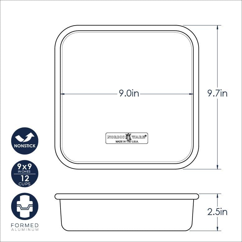 Nordic Ware Naturals Aluminum NonStick 9x9-Inches Square Cake Pan