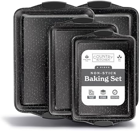 Country Kitchen Nonstick Stackable Bakeware Set - Heavy Duty, Durable, Easy Release Baking Set, Black, 4 Pcs