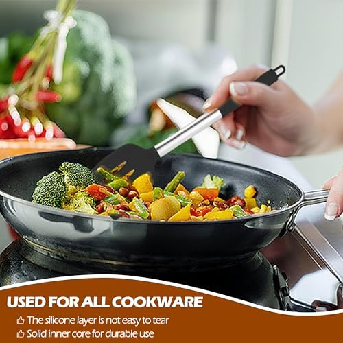 HaWare 29 PCS Silicone Cooking Utensils Set, Heat Resistant Kitchen Utensils Set with Stainless Steel Handle, Spatula Sets with Holder and Hooks, Kitchen Tools Gadgets for Nonstick Cookware -Black