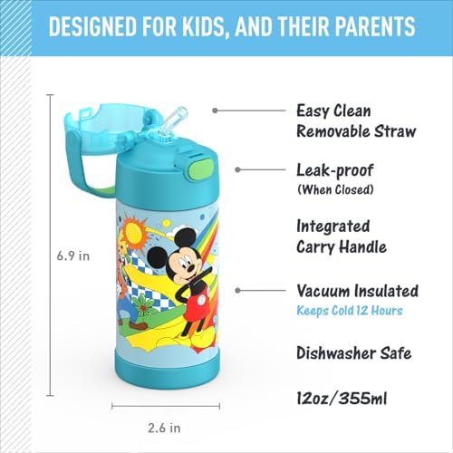 THERMOS FUNTAINER Water Bottle with Straw, 12oz, Mickey Mouse