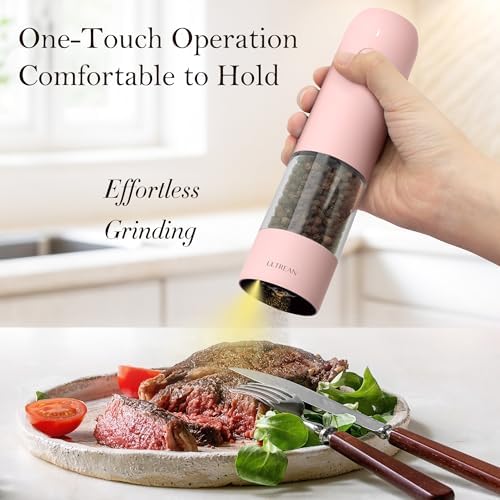 Ultrean Electric Salt and Pepper Grinder Set, Rechargeable,Pink