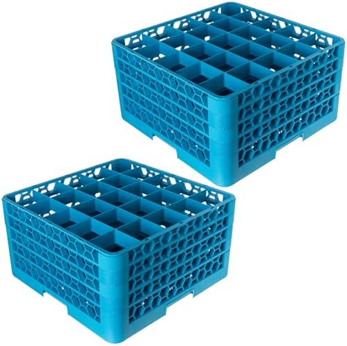 Carlisle FoodService Products RG25-414 OptiClean 25 Compartment Glass Rack with 4 Extenders, 3-1/2" Compartments, Blue (Pack of 2)