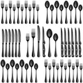 36 Pcs Black Silverware Set with Steak Knives, Stainless Steel Flatware Cutlery Set for 6, Kitchen Tableware Sets, Utensil Sets for Home and Restaurant, Dishwasher Safe