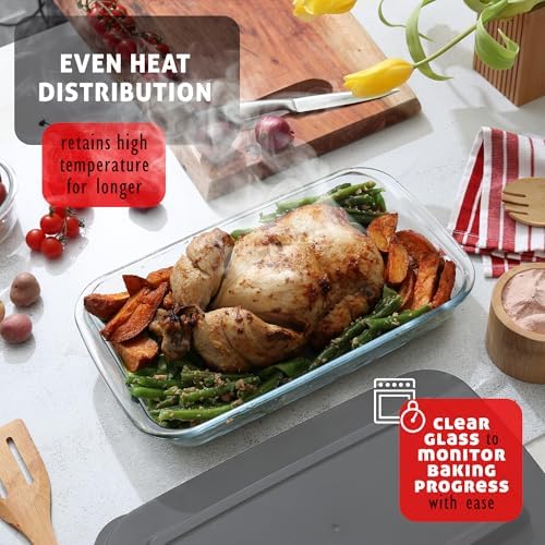 EATEX 8-Piece Deep Glass Casserole Dishes for Oven with Plastic lids, Rectangular Glass Baking Dish Set, Baking Pans for Lasagna, Leftovers, Cooking, Kitchen, Freezer-to-Oven and Dishwasher, Gray