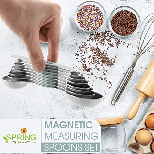 Spring Chef Stainless Steel 8 Magnetic Measuring Spoons for Kitchen, Mint