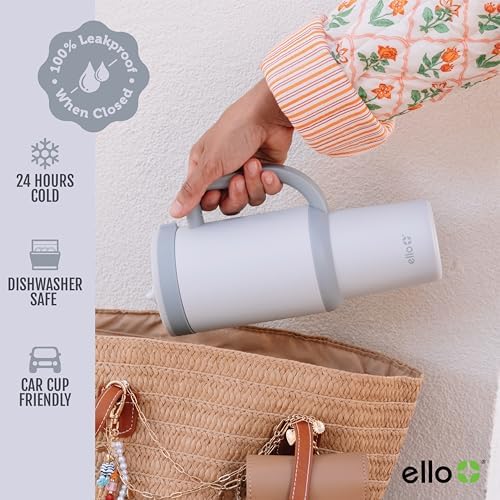 Ello Oasis 30oz Insulated Stainless Steel Tumbler with Straw, Grayscale