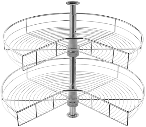 VEVOR 28" Kidney Shaped Chrome Corner Organizer, 360° Rotatble Kitchen Base Cabinet Blind Corner, 2 Tier Height Adjustable Storage Rack, Carbon Steel Lazy Susan Replacement Shelf for Cabinet Corner