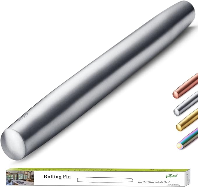 Stainless Steel Rolling Pin, Matte Finish 16.7 Inches, Berglander Rolling Pin by Berglander