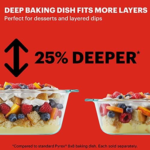 Pyrex 8x8 Deep Glass Baking Dish with Plastic Lid, Deep Casserole Dish