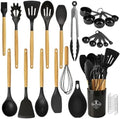 33 Pcs Silicone Kitchen Cooking Utensils Set, Wood Handle & Holder