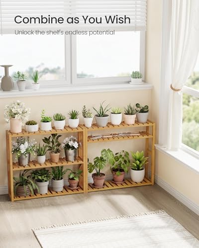 SONGMICS Bamboo Bathroom Shelf, 3-Tier Adjustable Plants Rack