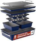 Bakken 8-Piece Ceramic Coated Bakeware Sets, Nonstick Aluminized Steel Pans with Muffin, Loaf, Cake, Roasting Pan, & Cooling Rack, Oven Safe Up To 500°F, Dishwasher Safe, BPA, PTFE & PFAS Free, Blue
