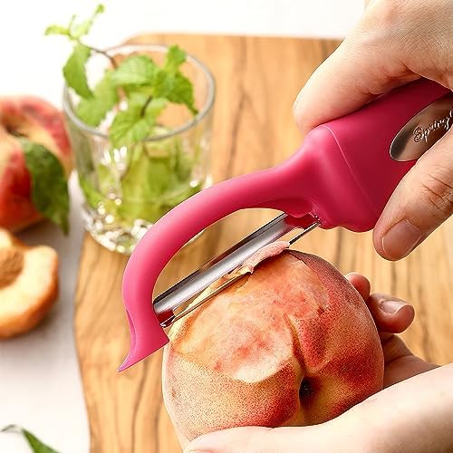 Spring Chef Swivel Vegetable Peeler for Kitchen w/Soft Grip Handle, Pink