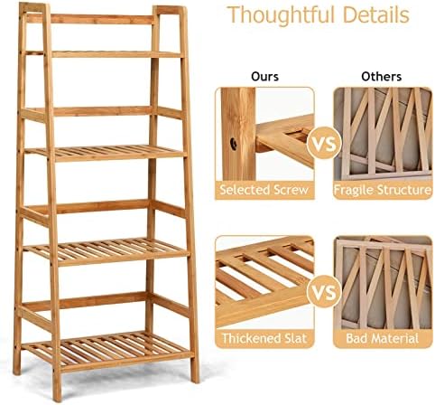 COSTWAY 4-Tier Ladder Shelf, Bamboo Plant Stand Rack