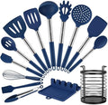 HOTEC Silicone Kitchen Cooking Utensils Set, 14pcs Classic Blue