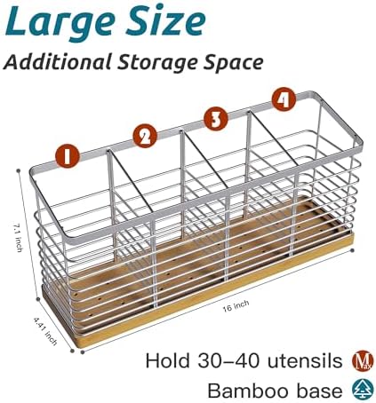 Suli Extra Large Kitchen Utensil Holder, 4 Compartments, Slivery