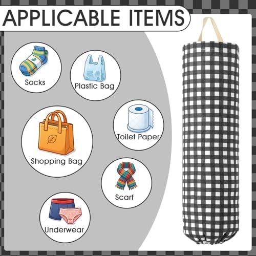 Gingham Plastic Bag Holder for Grocery Bag, Black