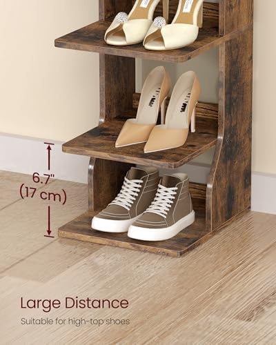 VASAGLE 7-Tier Vertical Shoe Rack, Narrow Shoe Storage Organizer with Hooks
