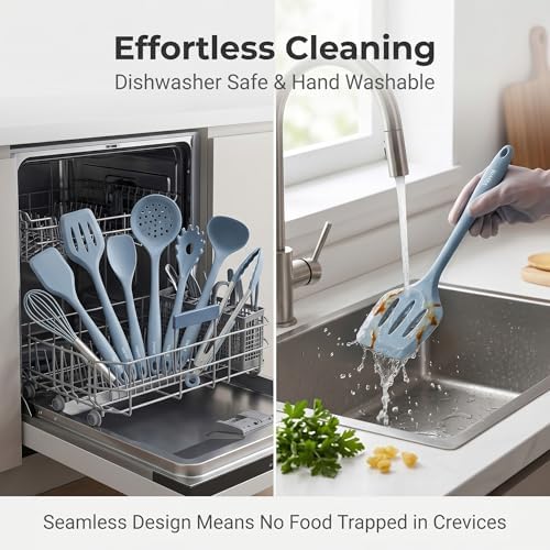 Vayvnt Silicone Cooking Utensil Set, 10PCS Utensils for Non Stick Pan, Blue