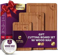 ROYAL CRAFT WOOD Wooden Cutting Boards for Kitchen Meal Prep & Serving - Bamboo Wood Serving Board Set with Deep Juice Groove Side Handles - Charcuterie & Chopping Butcher Block for Meat