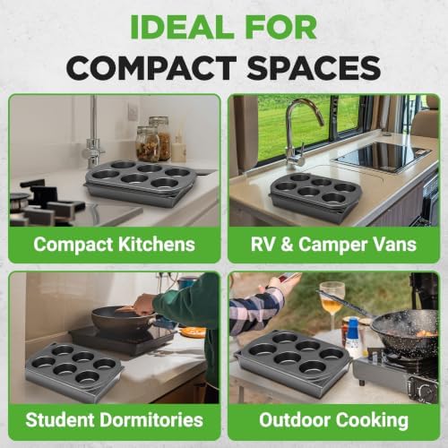 NutriChef 6-Piece Toaster Oven Bakeware Set, Compact Non-Stick Stackable Baking Pan Set with Muffin Pans, Roasting Tray & Baking Sheets, Durable Stain-Resistant Carbon Steel Design for Toaster Ovens